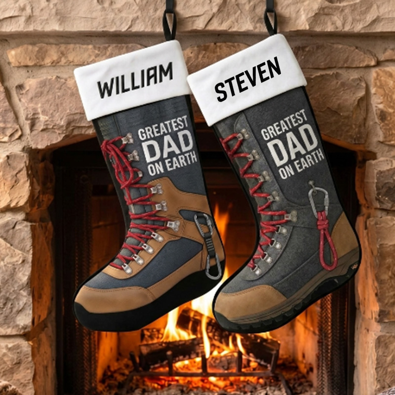 Personalized Greatest Dad On Earth Christmas Stocking Outdoor Adventure Lovers Name Stocking Custom Holiday Decor Every Step with You is an Adventure