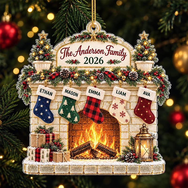 Personalized 2026 Family Christmas Ornament Custom Fireplace Stocking Keepsake Christmas Tree Decoration Family Gift