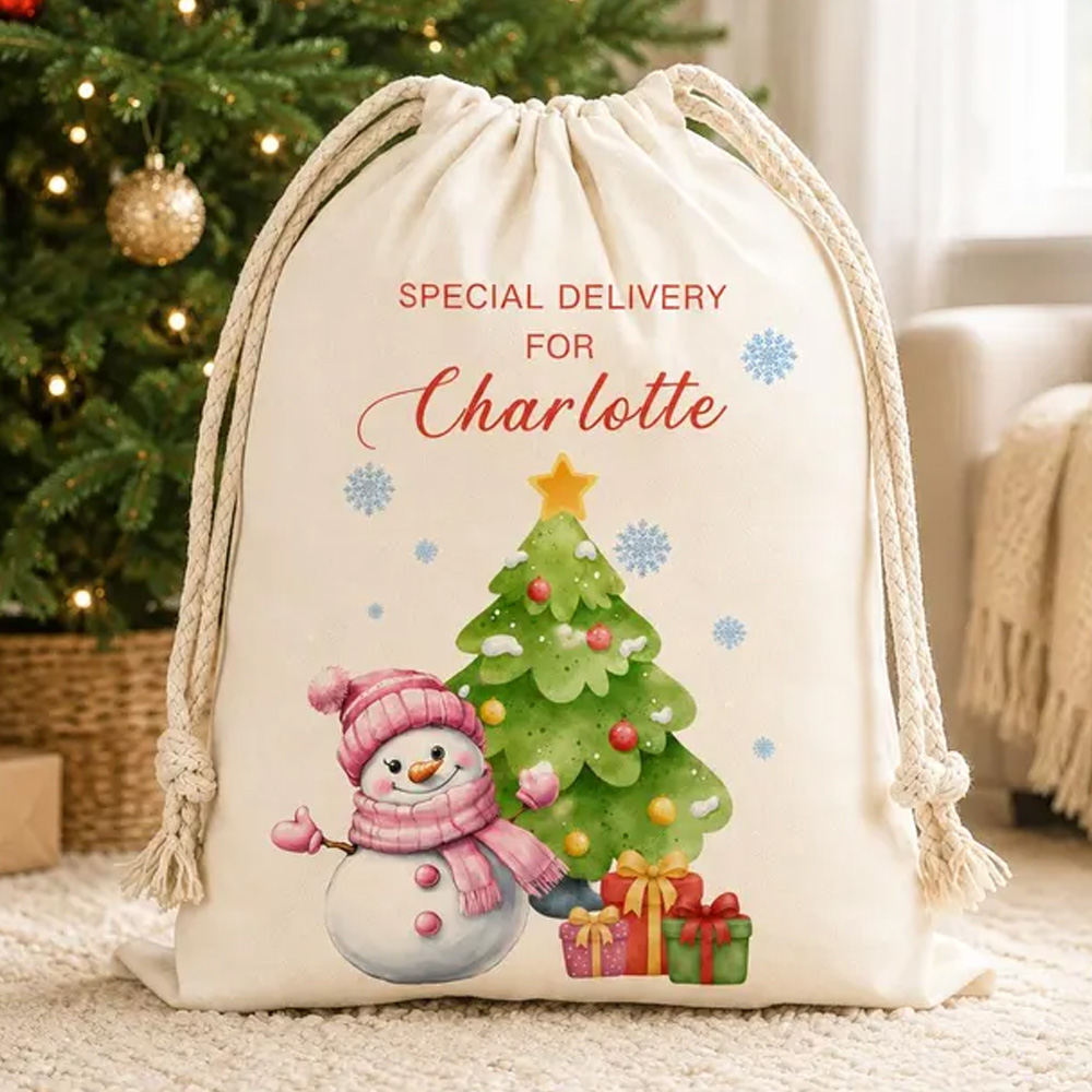 Personalized Christmas Tree Snowman Gift Sack Custom Name Large Santa Bag Reusable Holiday Present Storage Kids Christmas Bag