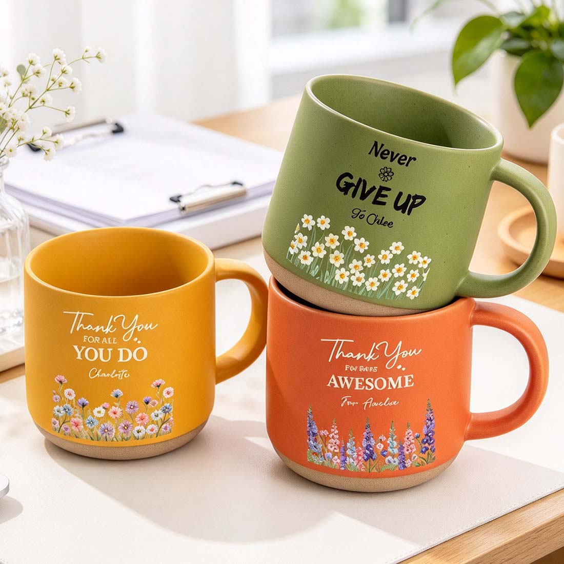 Personalized Birth Flower Ceramic Coffee Mug with Text Daily Use Birthday Office Gift for Colleague Retiree Employee Woman
