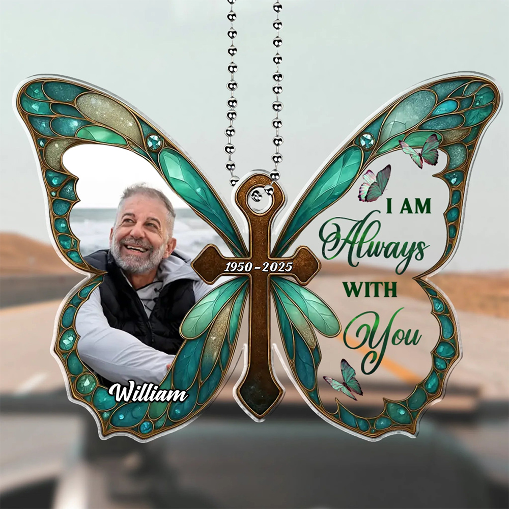 Personalized Memorial Butterfly Car Hanger with Photo Always With You