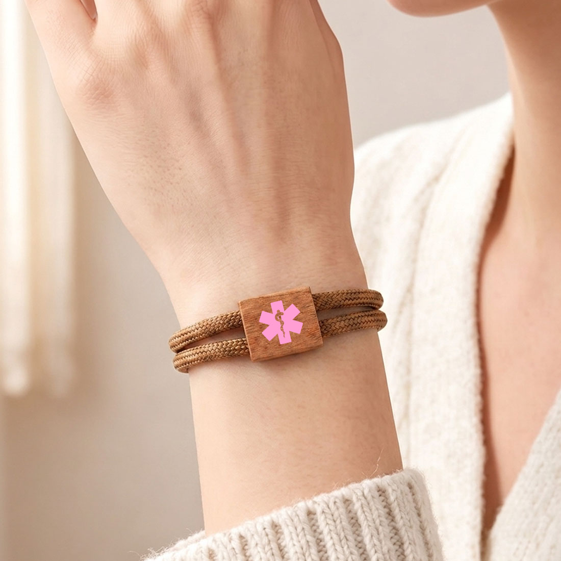 Personalized Star of Life Medical Alert ID Bracelet Emergency Nylon Rope Care Gift for Breast Cancer Woman