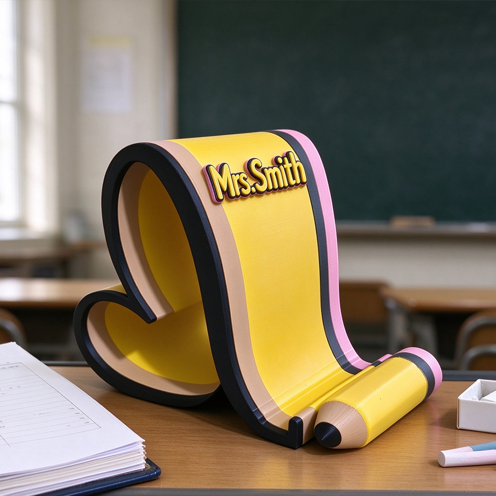 Personalized Heart Phone Holder, Pencil Phone Stand, Crayon Phone Holder, Teacher Desk Accessory, Teacher Gift, Classroom Decor, Back to School Gift