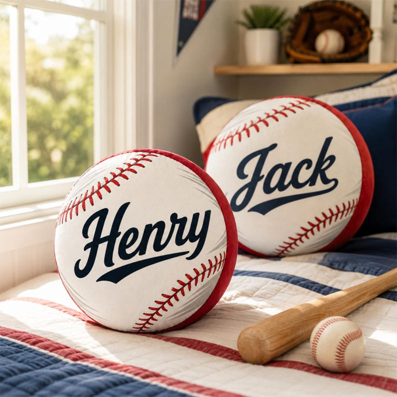 Personalized Baseball Pillow Custom Name Sports Cushion Kids Room Decor
