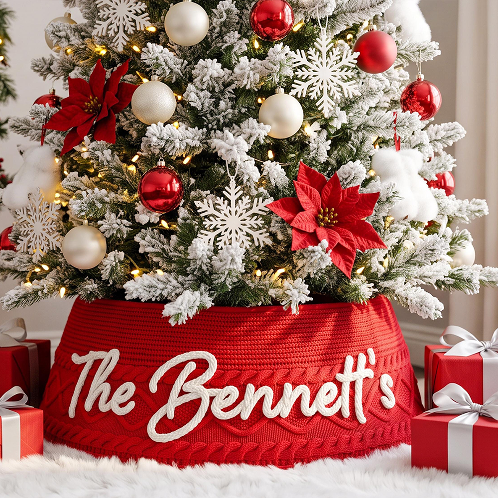 Personalized Christmas Tree Collar with Name Custom Tree Skirt Fabric Tree Ring  Christmas Housewarming Gift