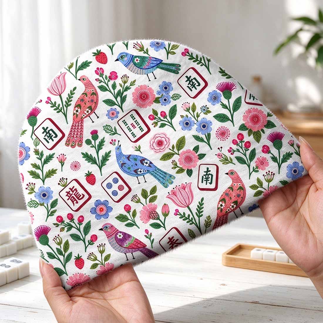 Mahjong Mahjong Floral Birds Women Cozy Fuzzy Beanie Chinoiserie Pattern Asian Art