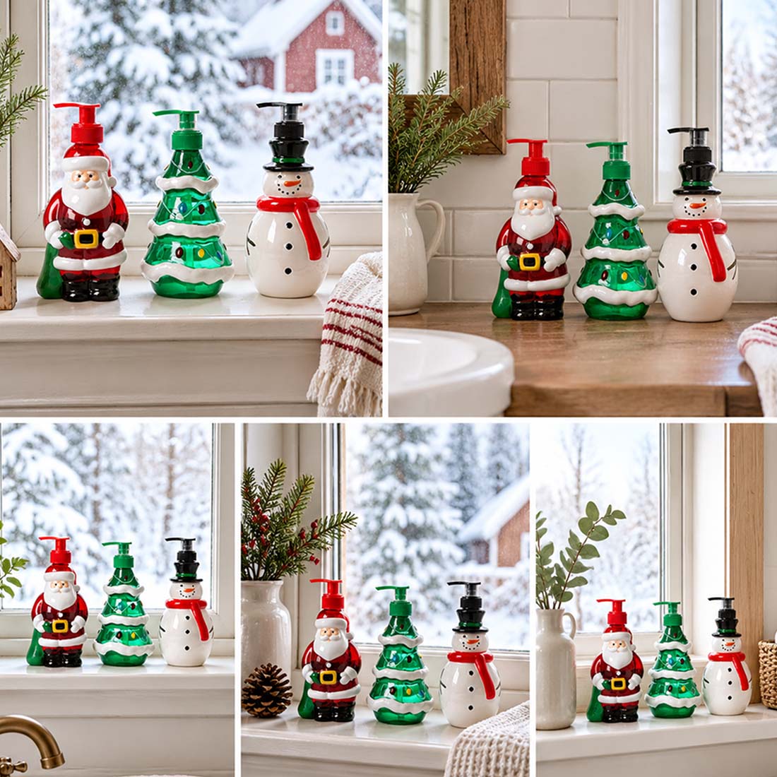 Christmas Snowman Santa Tree Soap Dispenser Holiday Hand Soap Pump Bottles