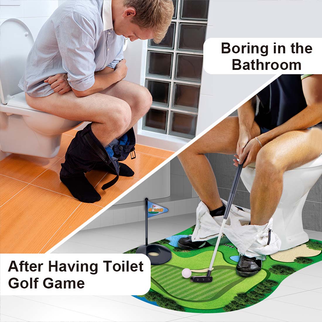 Toilet Golf Mini Game Set Funny Bathroom Putting Green Golf Toy Kit Novelty Gag Gift for Golf Lovers