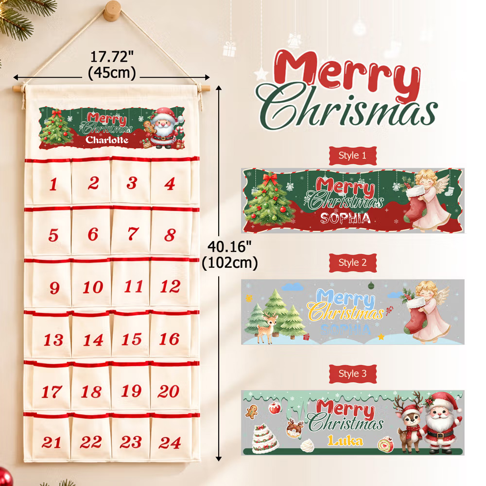 Personalized Festive Santa Claus Angel Christmas Advent Calendar Christmas Decorations Gift for Family Kids