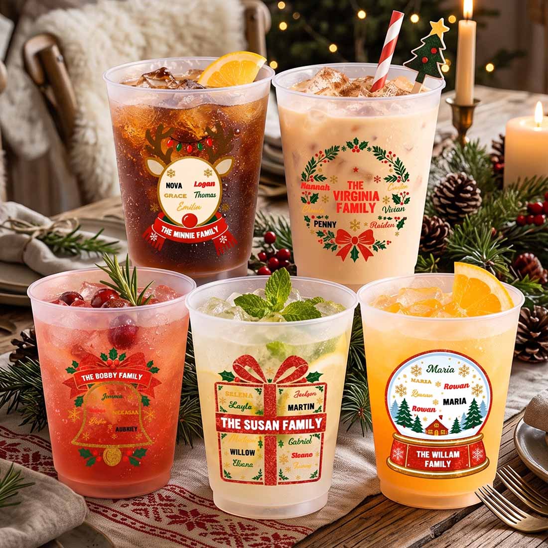Personalized Family Christmas Element 12-16 oz Plastic Cup with Text and Name Christmas Family Gathering Party Gifts