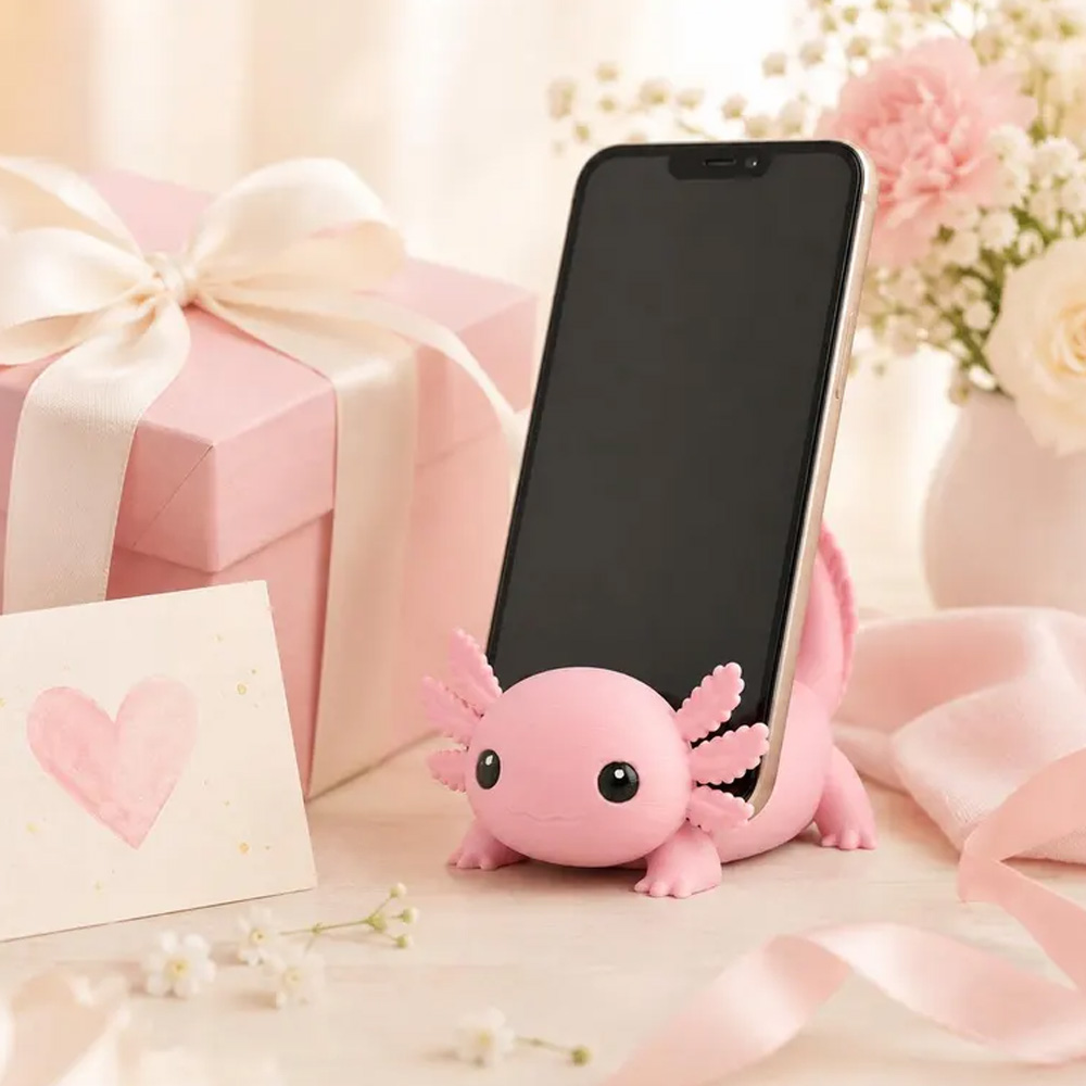 Axolotl Phone Stand 3D Printed Cute Phone Holder Kawaii Desk Decor Pink Yellow White Green Custom Color Gift