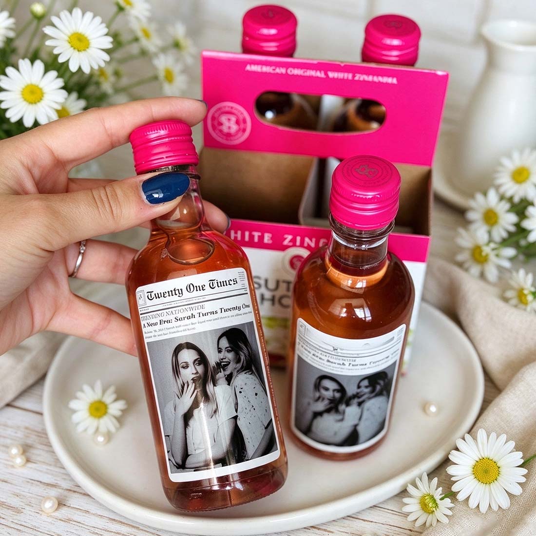 Personalized Newspaper Wine Label Custom Photo Gift for 21st 30th Birthday Anniversary Engagement Wedding Retired