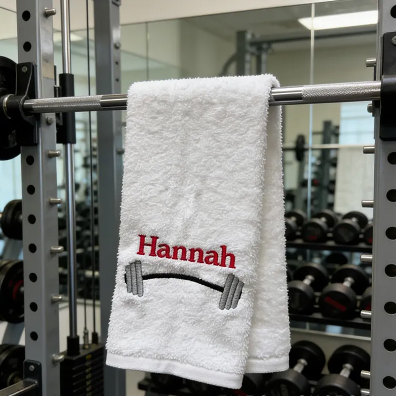 Personalized Barbell Gym Towel Embroidered Towel Hand Towel Workout Fitness Weightlifting Gift for Gym Lover