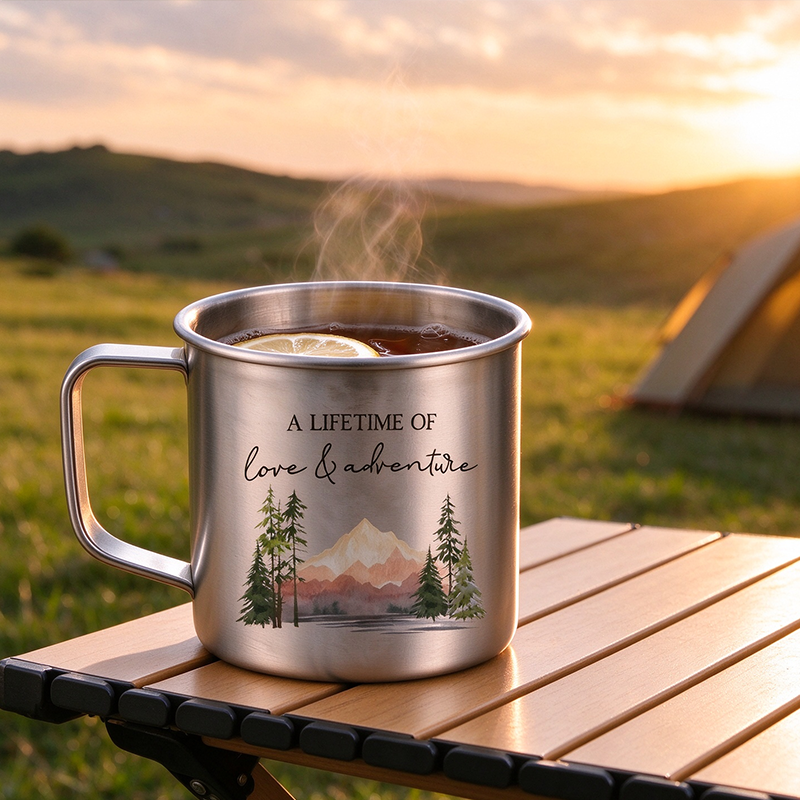 Personalized A Lifetime Of Love And Adventure Titanium Mug Set, Custom Couple Mountain Wedding Anniversary Camping Mugs