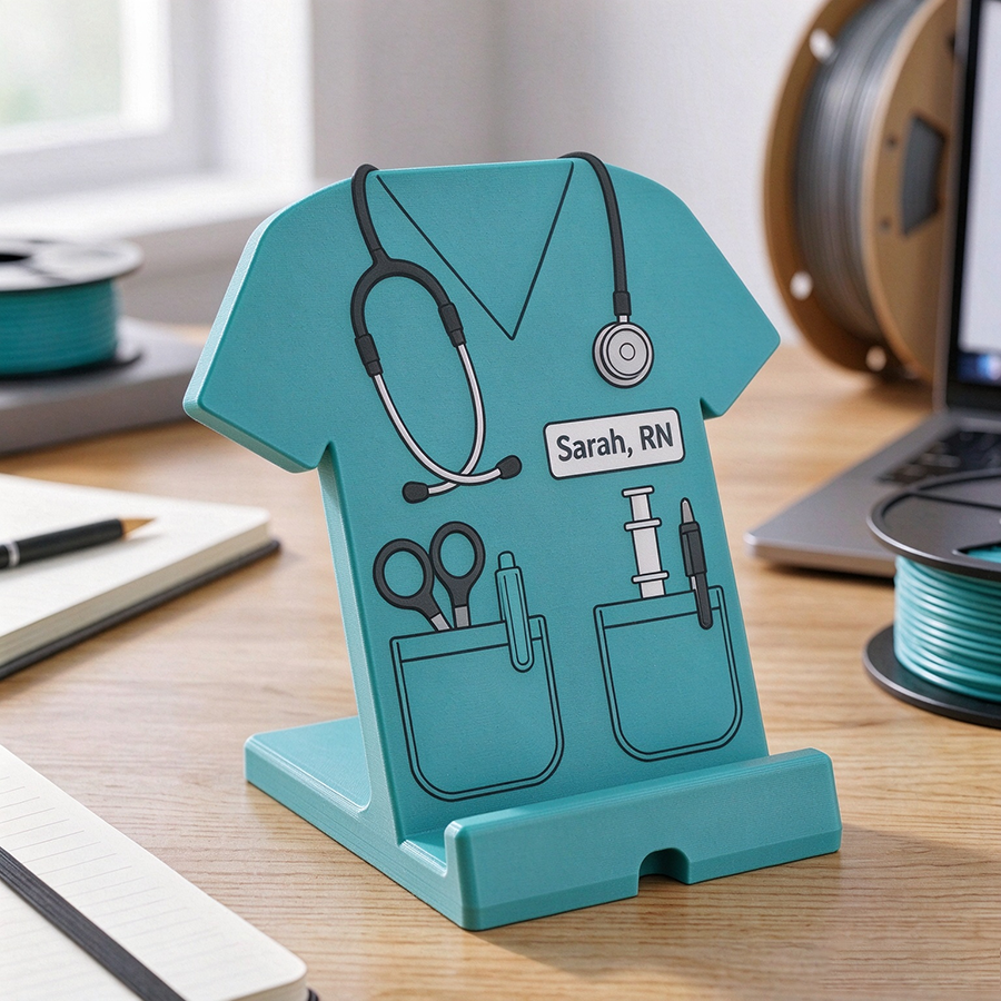 Personalized 3D Print Phone Holder Designed in The Shape of Medical Scrubs