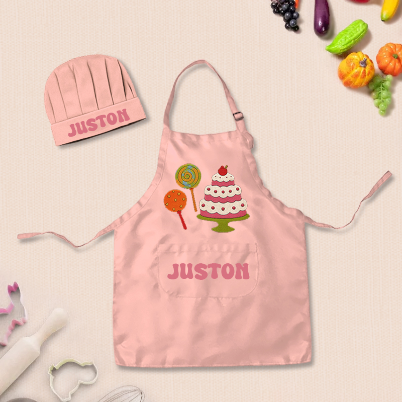 Personalized Cute Dessert Adjustable Kids Apron Set with Name and Pocket for Cooking Crafts Holiday Gift for Girls