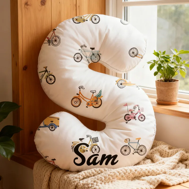 Personalized Bicycle Pattern Letter Pillow Graphic 3D Print Funny Letter Pillow Name Pillow Comfortable Travel Cushion for Riders Riding Lovers