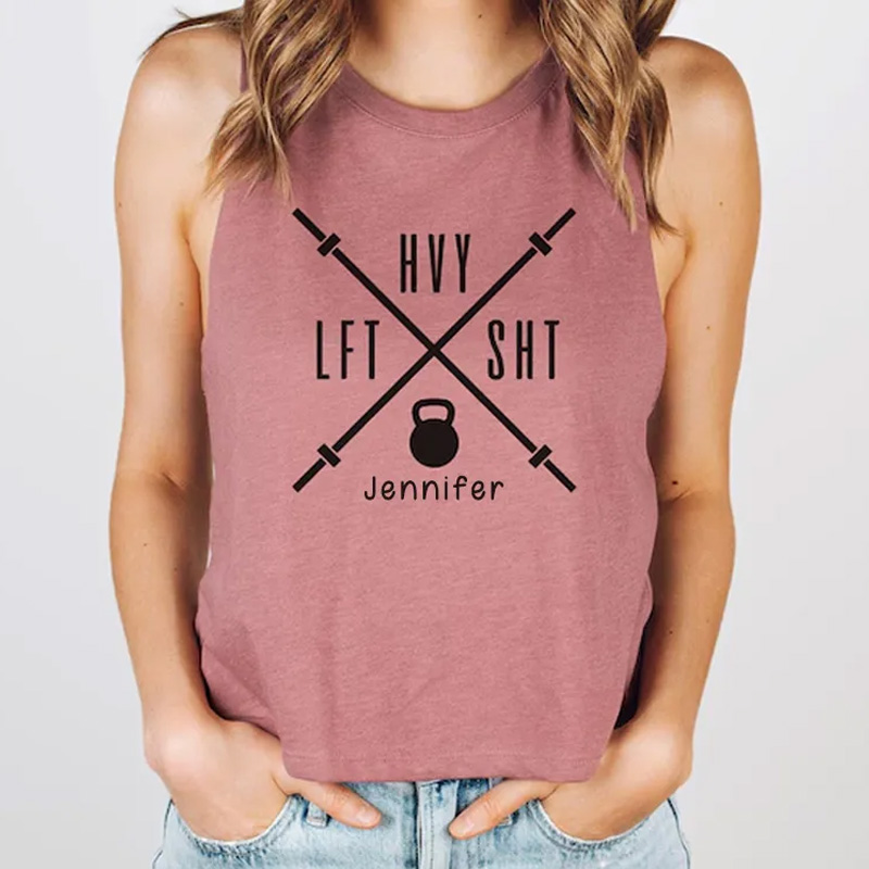 Personalized Lift Heavy Sht Cropped Gym Tank Tops Funny Workout Crop Top for Women Minimalist Shirt for Weightlifting or Fitness Motivation Gym Lover