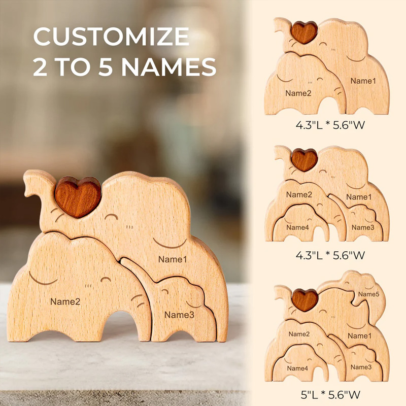 Personalized little Elephant Family Wooden Puzzle Adorable Shaped Wooden Ornament