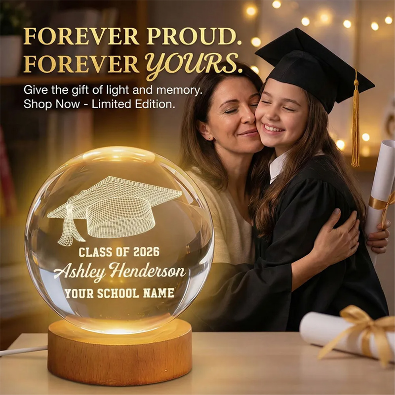 Personalized Crystal Ball LED Night Light - Gift For Graduation Day, Graduation Gift, Keepsake Class Of Graduation Senior Illusion Graduation Cap
