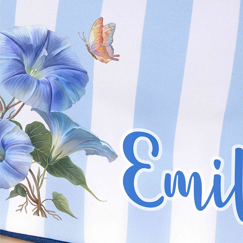 Personalized Name Birth Flower Striped Makeup Bag with Tassel Zipper, Canvas Toiletry Pouch, Birthday/Wedding Gift for Her/Mom/Bridesmaids/Women