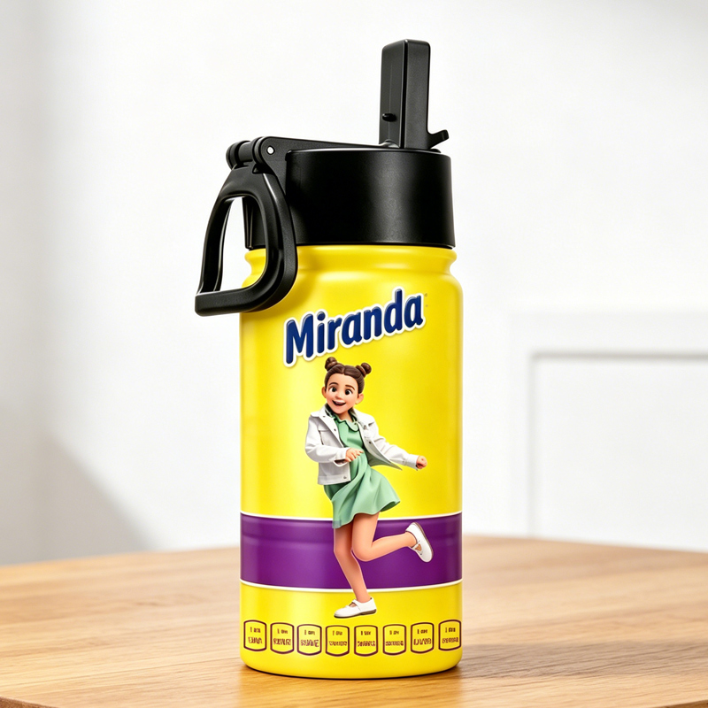 Personalized Drinks Yellow Purple Cartoon Girl Kids Water Bottle