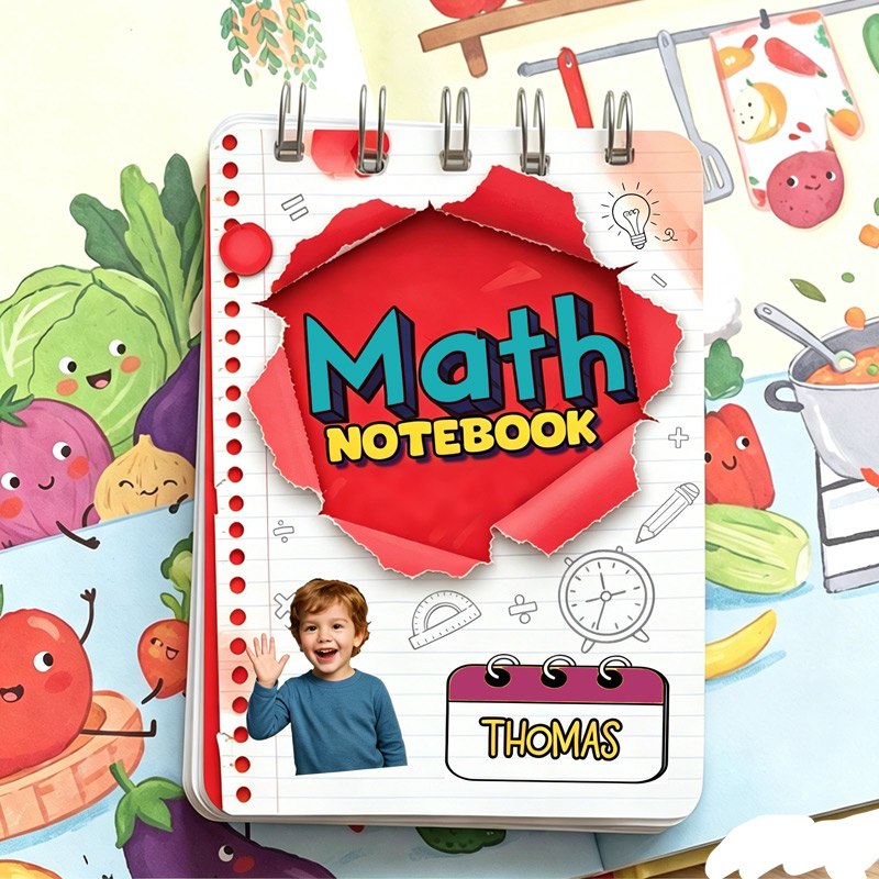 Personalized Kids Math Workbook Photo Cover Colorful Numbers Classroom Back To School Study Practice Notebook