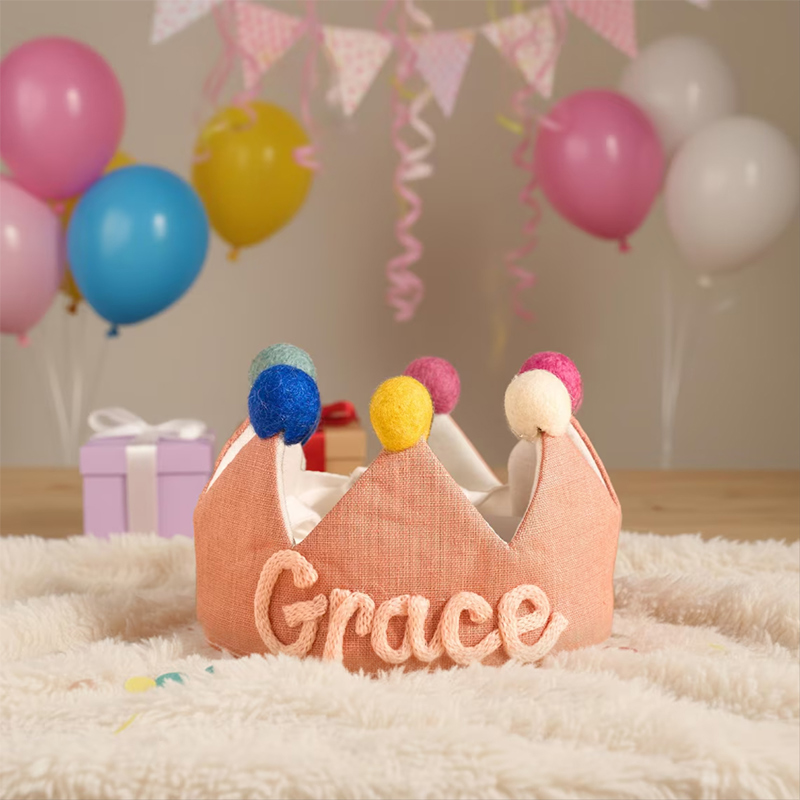 Personalized Linen Birthday Crown Handmade Kids Party Hat Keepsake for First Birthday Party
