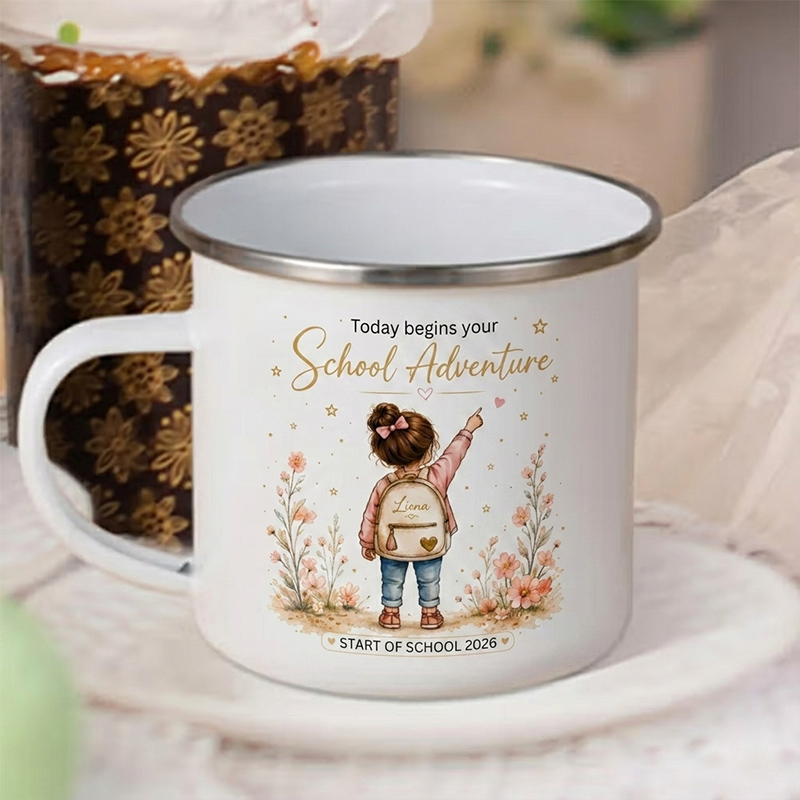 Personalized Kids Back to School Enamel Mug  Today Begins Your School Adventure Back To School Gift Kids Gift