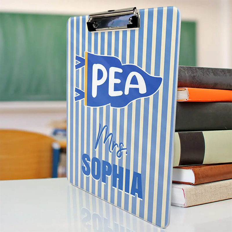 Personalized Teacher Clipboard with School Pennant Custom Striped Cute Classroom Clipboard With Name