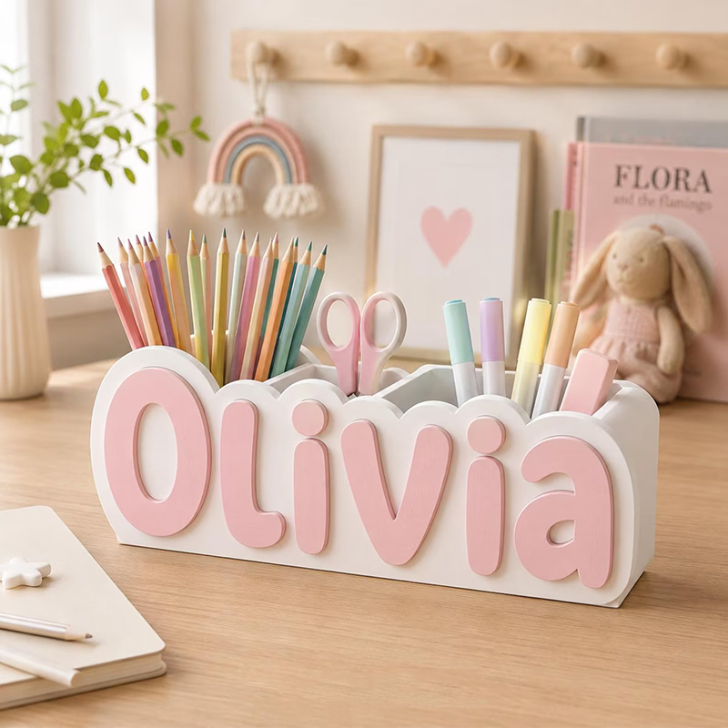 Personalized Name Pen Holder Desk Organizer 3D Printed Pencil Holder Kids Room Decor