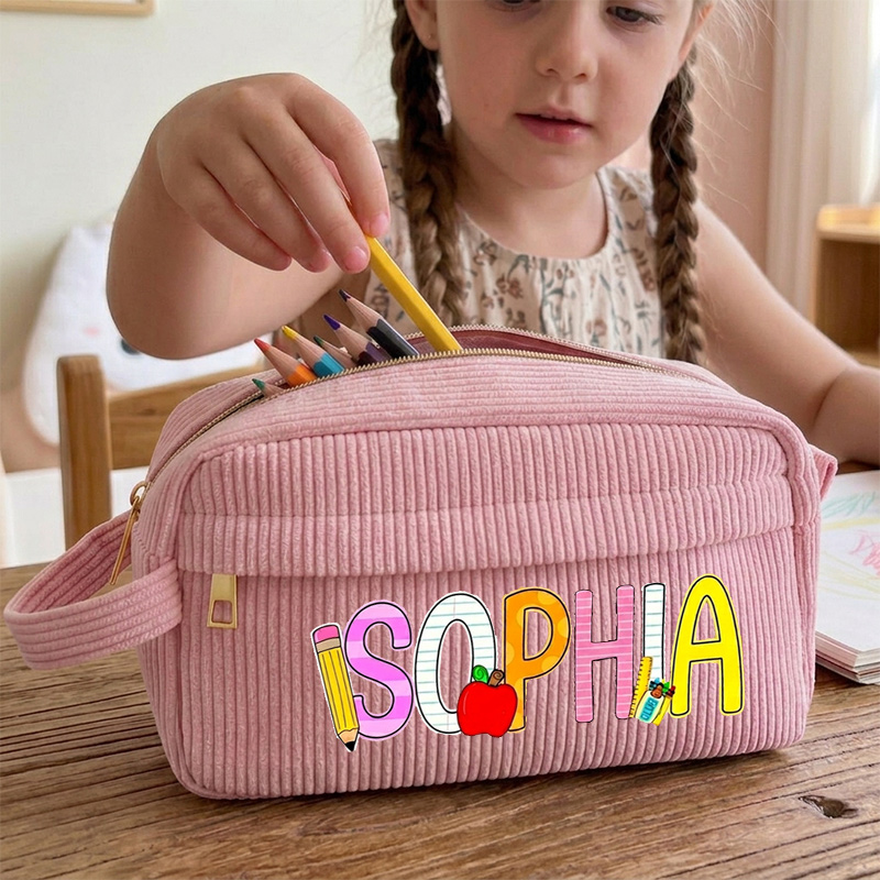 Personalized Corduroy Pencil Case Kid's Name Pencil Pouch Back To School