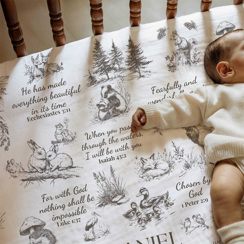 Personalized Bible Verse Blanket Christian Baby Gift Newborn Receiving Blanket Gift for Baptism Woodland Blanket Custom Christian Nursery Decor Gift