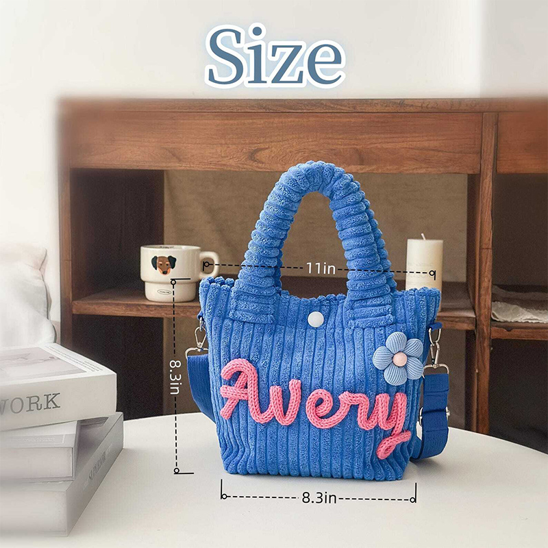 Personalized Toddler Purse with Cute Charm Custom Name Corduroy Kids Crossbody Bag Preschool Daycare Bag