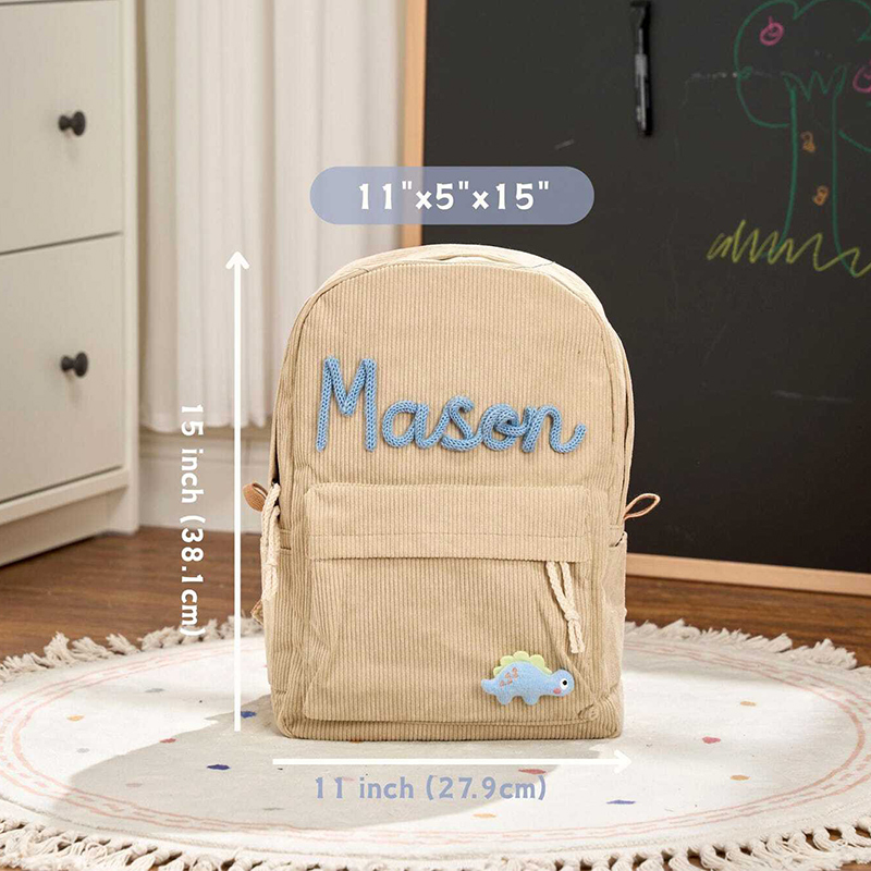 Personalized Corduroy Backpack Custom Name Kids School Bag Toddler Preschool Backpack Back to School Gift for Boys and Girl