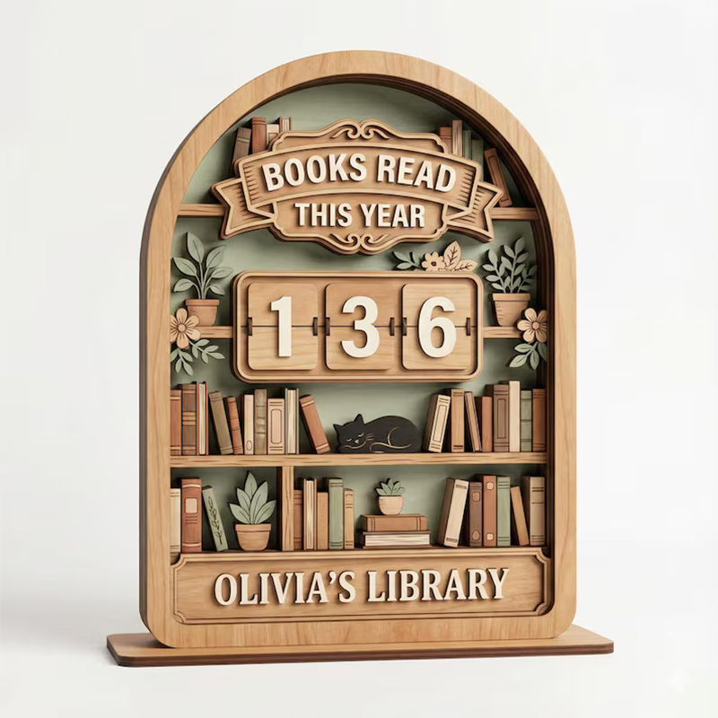 Personalized Reading Counter Vintage Wooden Book Tracker Sign Library Gift for Book Lovers