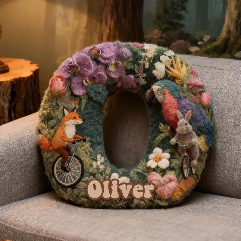 Personalized Forest Bicycle Letter Pillow Custom Name Festive Decor with Bicycle Christmas Gifts for Family Graphic 3D Print Cycling Riding Lovers