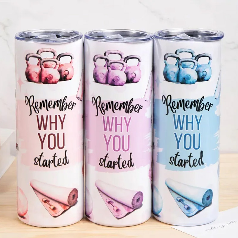 Personalized Watercolor Fitness Equipment Why You Started Skinny Tumbler with Lid Straw Motivational Birthday Gift for Workout Coach Gym Lover