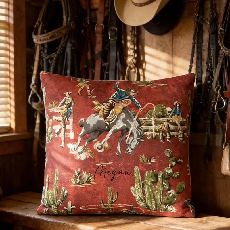Personalized Equestrian Throw Pillow Personalized Equestrian Throw PillowWild West Cowboy Pillow Cover Vintage Cowboy for Riding Lovers Equestrian Lovers