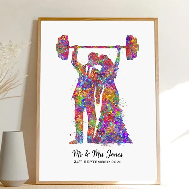 Personalized Gym Protaint Fitness Couple Watercolour Print Gym Art Decor Gift for Gym Lover
