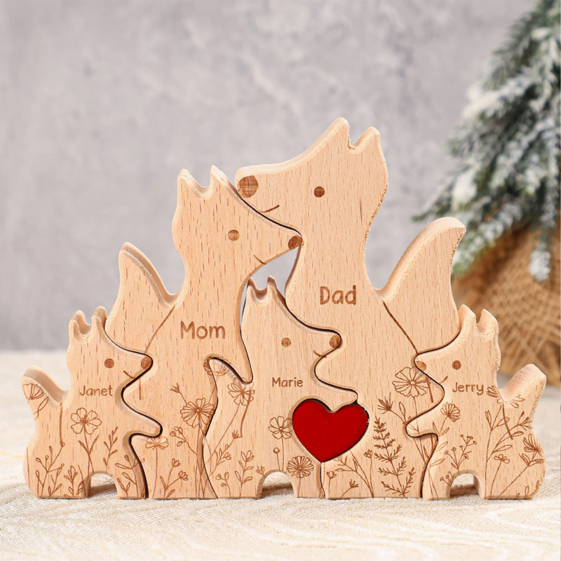 Personalized Wooden Fox Family Puzzle Engraved Name Puzzle for Family 2-9 Family Name Gift Gift for Mum New Dad Anniversary Gifts