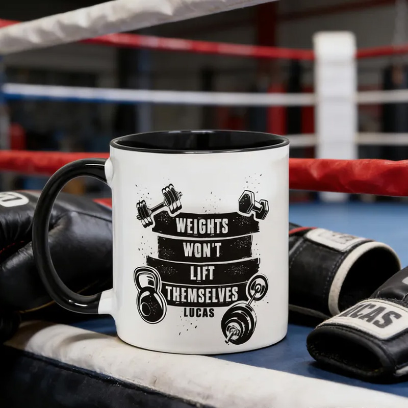 Personalized Fitness-Themed Mug with Barbell Dumbbell Design Mug Gift for Fitness Enthusiasts Bodybuilders and Gym Lovers Sale-megacustom