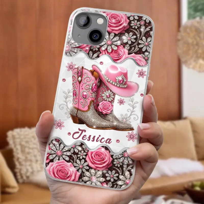 Personalized Cowgirl Gifts Bling Boots Babe Phone Case with Name Horse Racing Birthday Gift for Riding Lovers Equestrian Lovers Unique Style Phone Cases