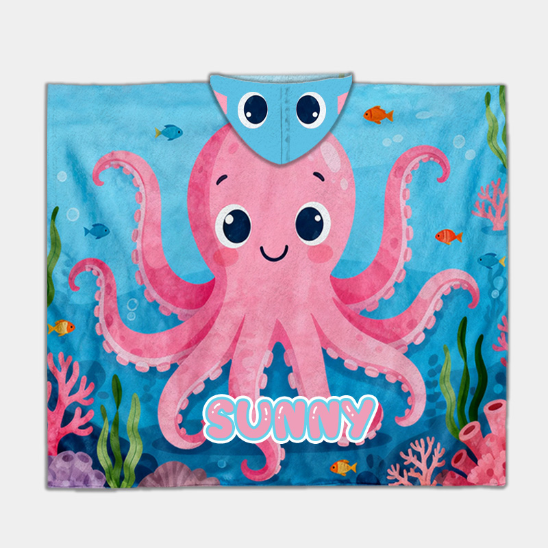 Personalized Ocean Creature Hoodie Blanket Custom Name Cozy and Fun Gift for Kids Ocean Lovers