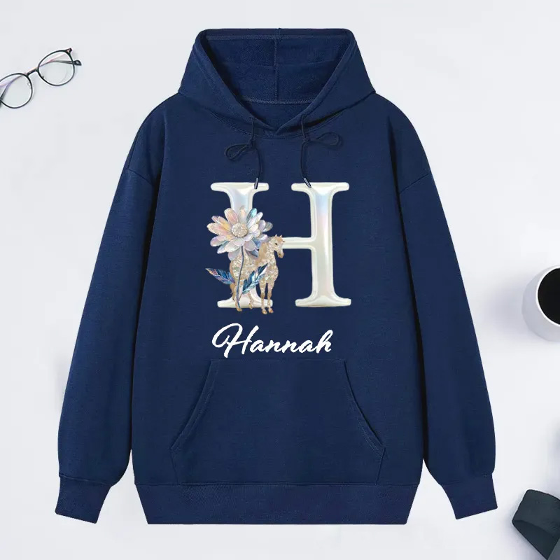 Personalized Horse Riding Birth Flower Initial Hoodie with Name Birthday Gift Sweatshirt for Horse Lovers Riding Lovers Equestrian Lovers