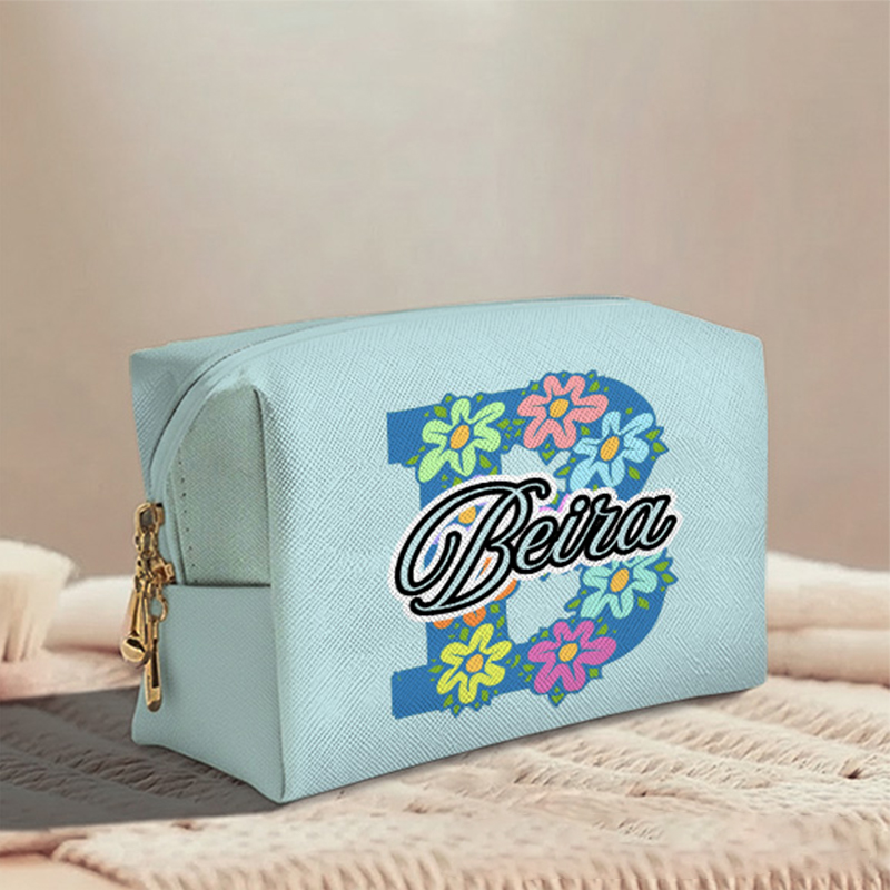 Personalized Floral Alphabet Toiletry Bag with Custom Name for Travel Daily Use
