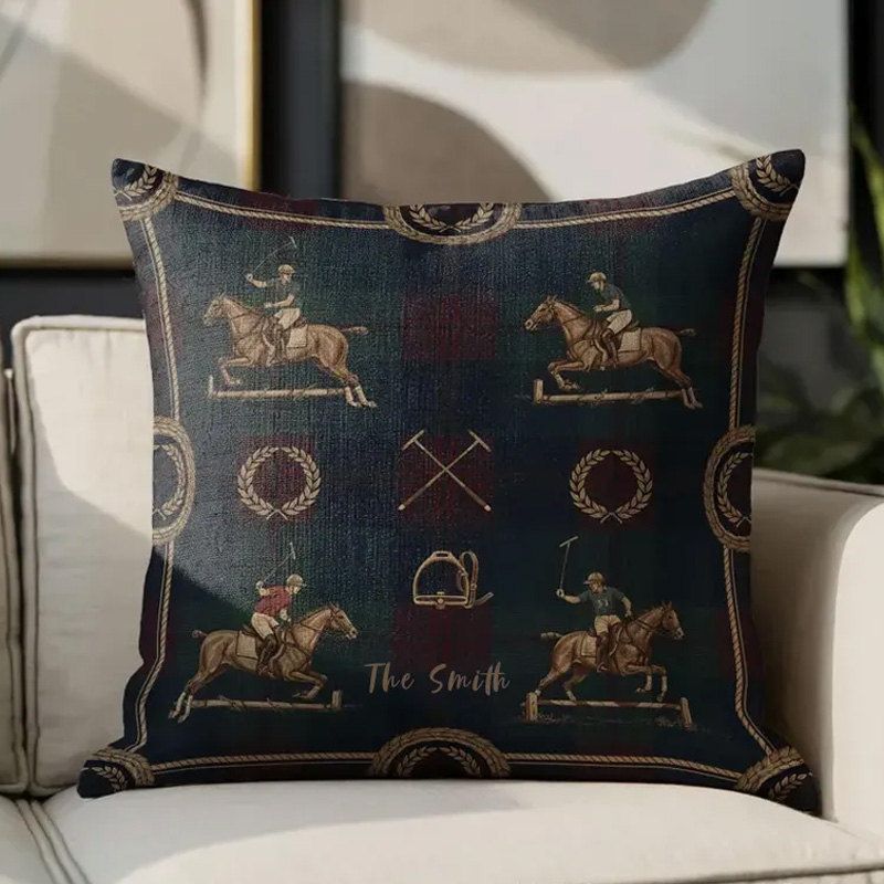 Personalized Equestrian Throw Pillow Polo Horse Pillow Case Tartan Design Pillow Jumping Horse Decor Sport Decor Pillow Covers Polo Gifts for Riding Lovers Equestrian Lovers