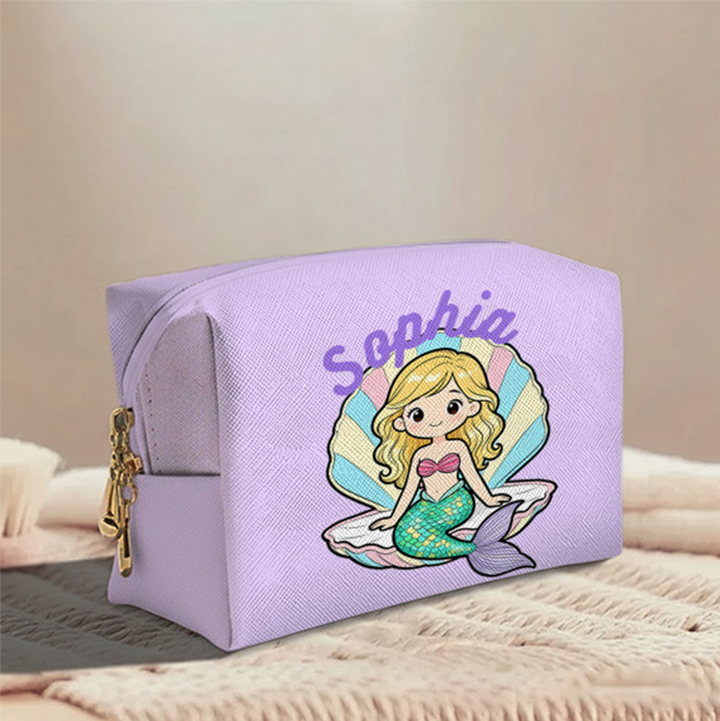 Personalized Cute Mermaid Toiletry Bag Custom Name for Kids Travel Gifts and Daily Use