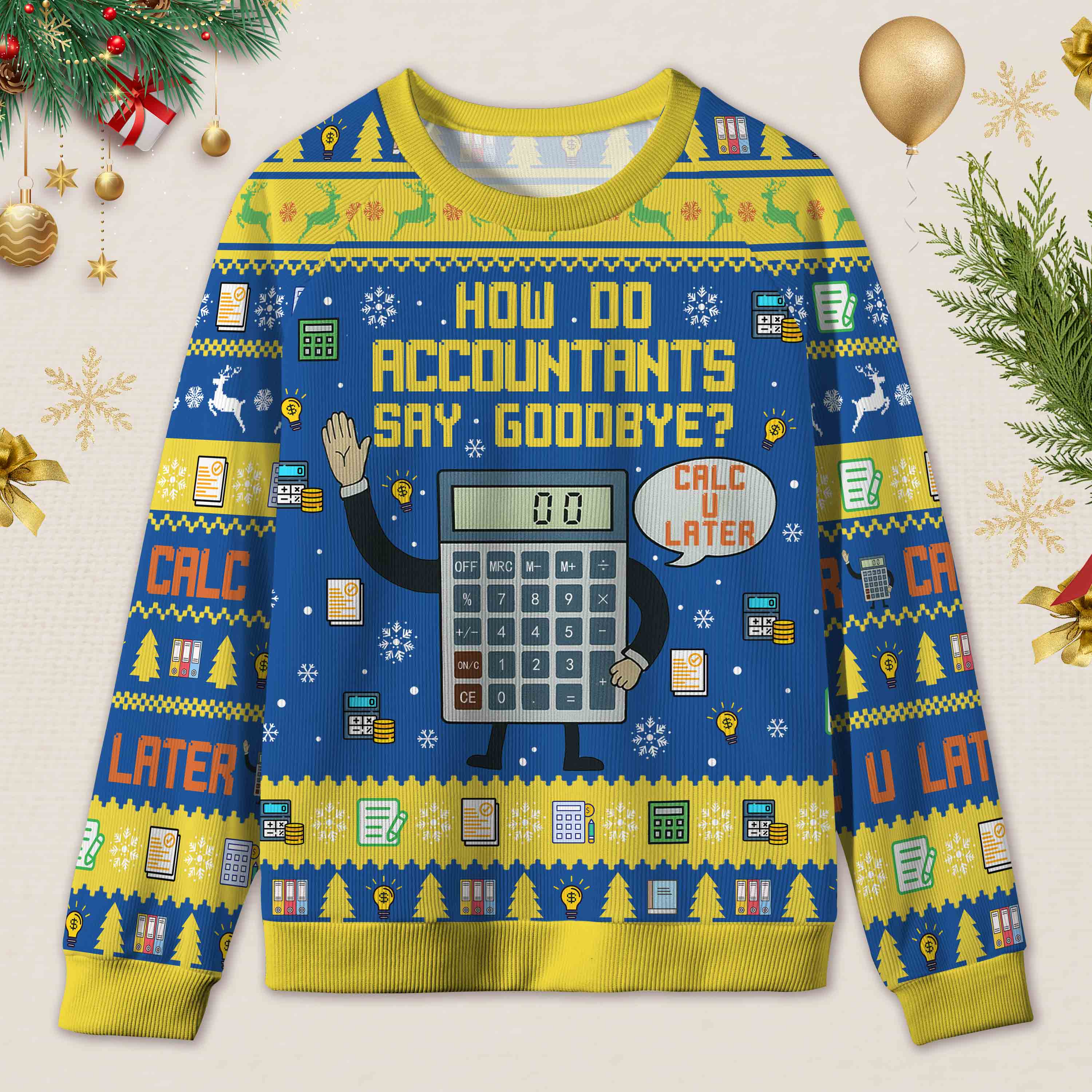 Personalized Accounting Hilarious Greeting Ugly Christmas Sweater Funny Financial Gift for Accountants