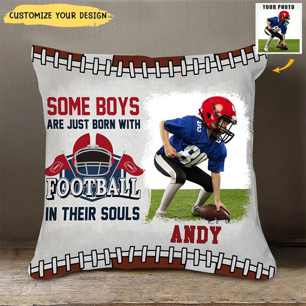 Personalized American Football Design Throw Pillow with Custom Photo, Name, and Inspiring Quote